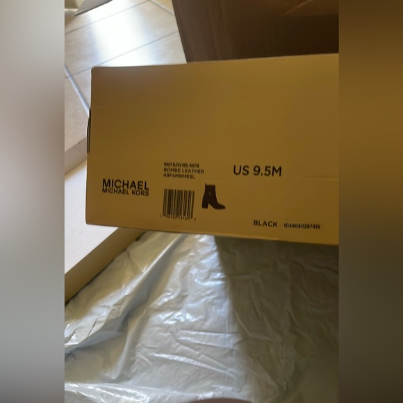 Michael Kors Mindy Leather Ankle Black Heeled Boots with Gold Hardware - Picture 2 of 8